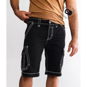 NWOT Rock Revival Men's  Shorts 32  Classic  Cargo Shorts BLACK